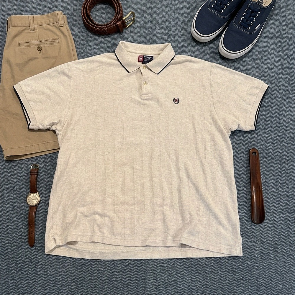 Vintage Chaps Ralph Lauren Polo Shirt Men's XXL Cream Ribbed Crest Logo 90s